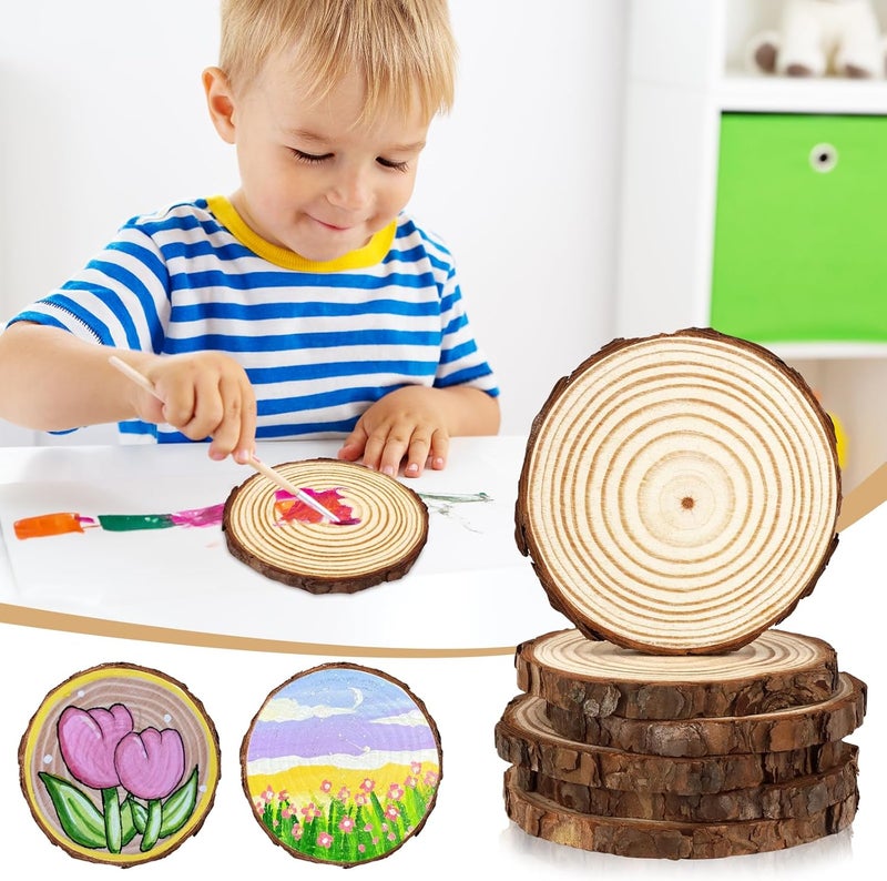 FSWCCK Unfinished Wood Slices for centerpieces,Round Wooden Discs with Tree Bark,Wood Cookies Circles for Crafts Christmas Ornaments,Wood Slice for Rustic Wedding Decoration (4"- 4 .7") - Image 4